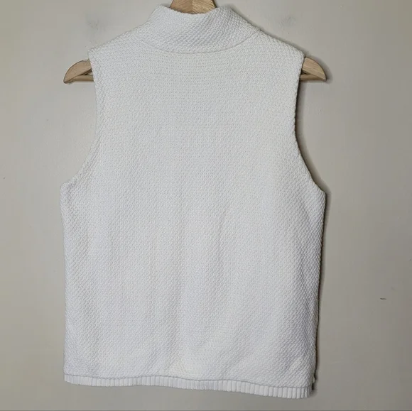 Talbots Petites Cable Knit Full Zip Vest Ivory Cream Jacket Cozy Classic Size PL - Picture 5 of 7